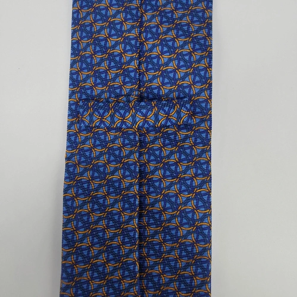 Castangia‎ Silk Geometric Ring Print Necktie Mens Blue Orange Made in Italy